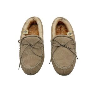 Old Friend Mens 12 Brown Leather Sheepskin Lining Moccasin Loafer Slippers